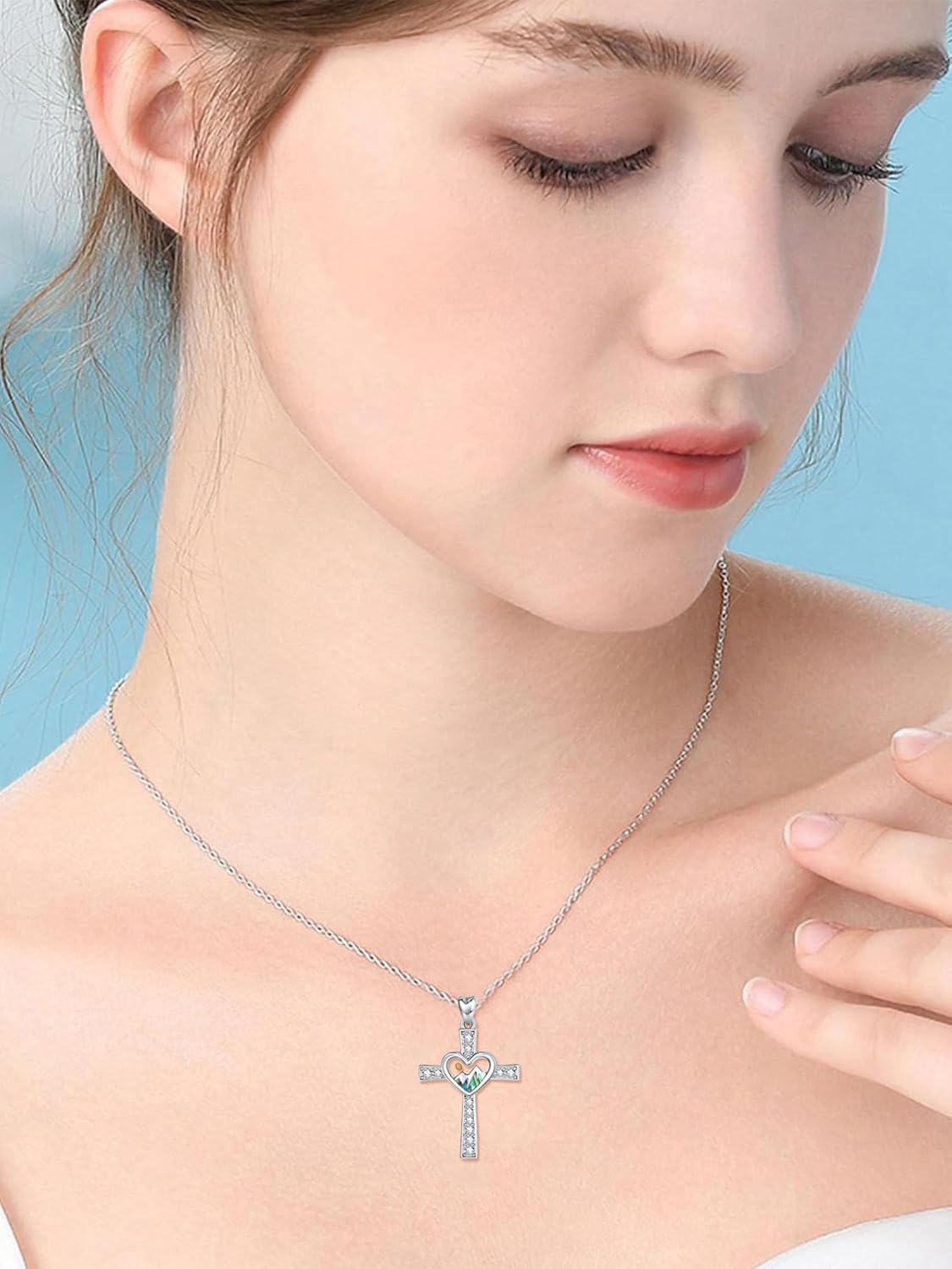 Mustard Seed Heart Cross Necklaces for Women 925 Sterling Silver Faith Pendant Necklace Mountain Jewelry Inspirational Christian First Communion Confirmation Gifts for Wife Daughter Her - Image 5