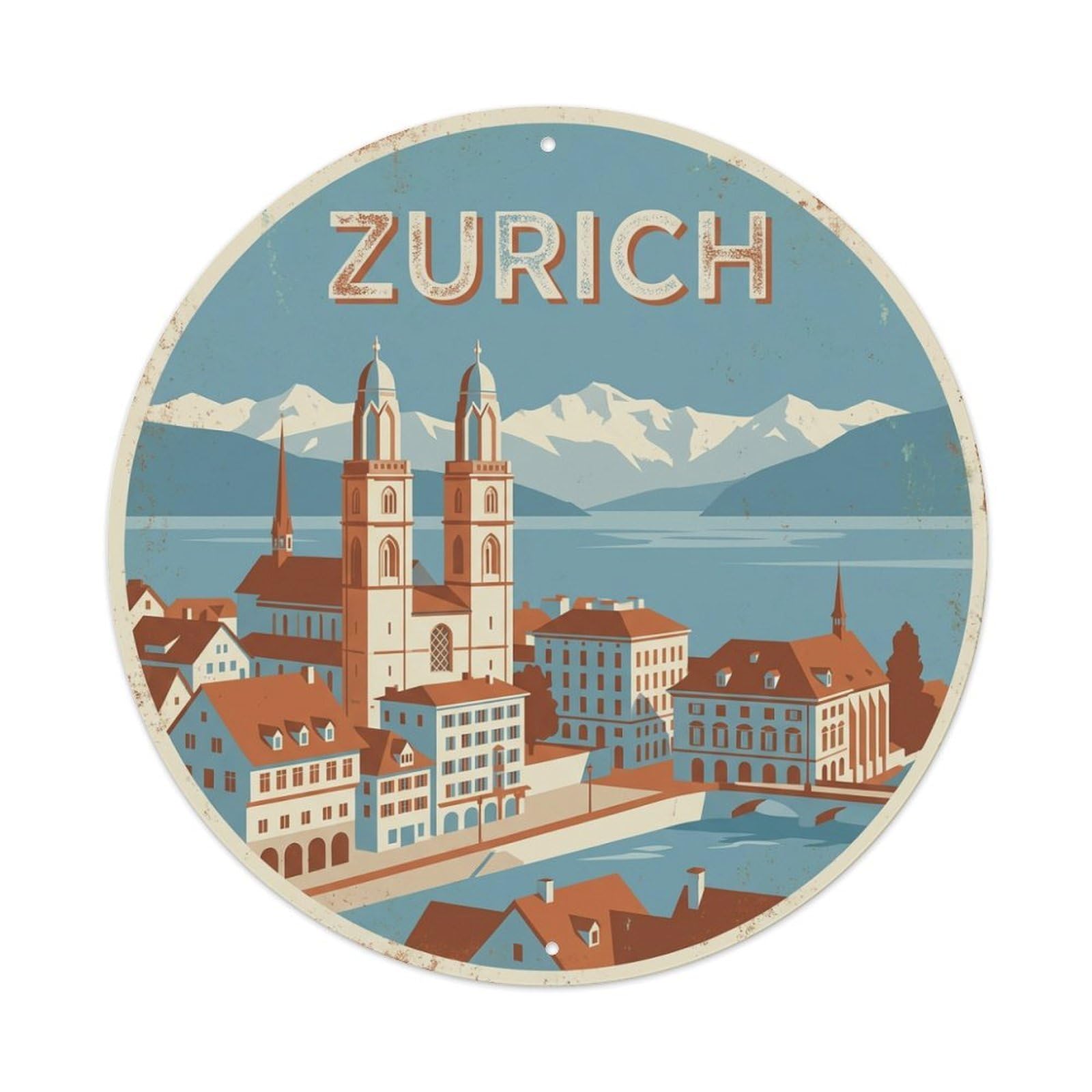 Travel Vintage Switzerland Zurich Metal Tin Sign
