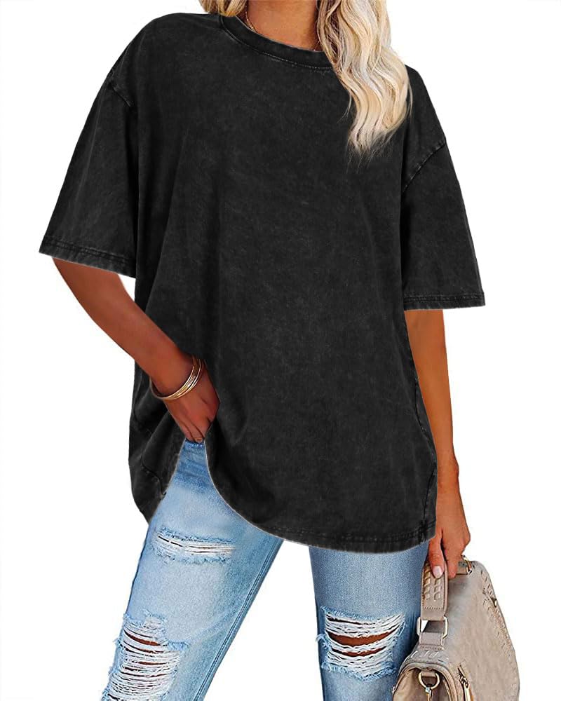 CHICALLURE Womens Oversized T Shirts Unisex Loose Fit Shirt Basic Vintage Washed Short Sleeve Tee Tops