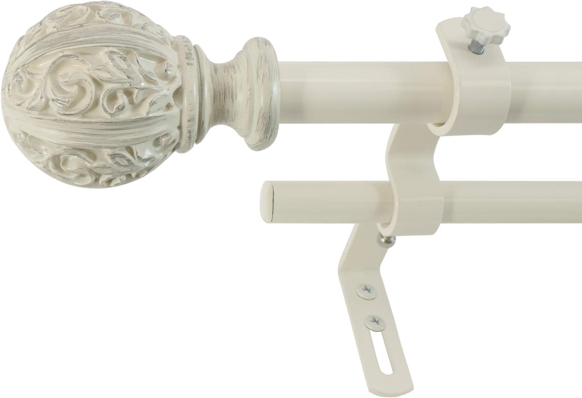 Montevilla Leaf Ball Curtain Rod, 48-86", Distressed Ivory