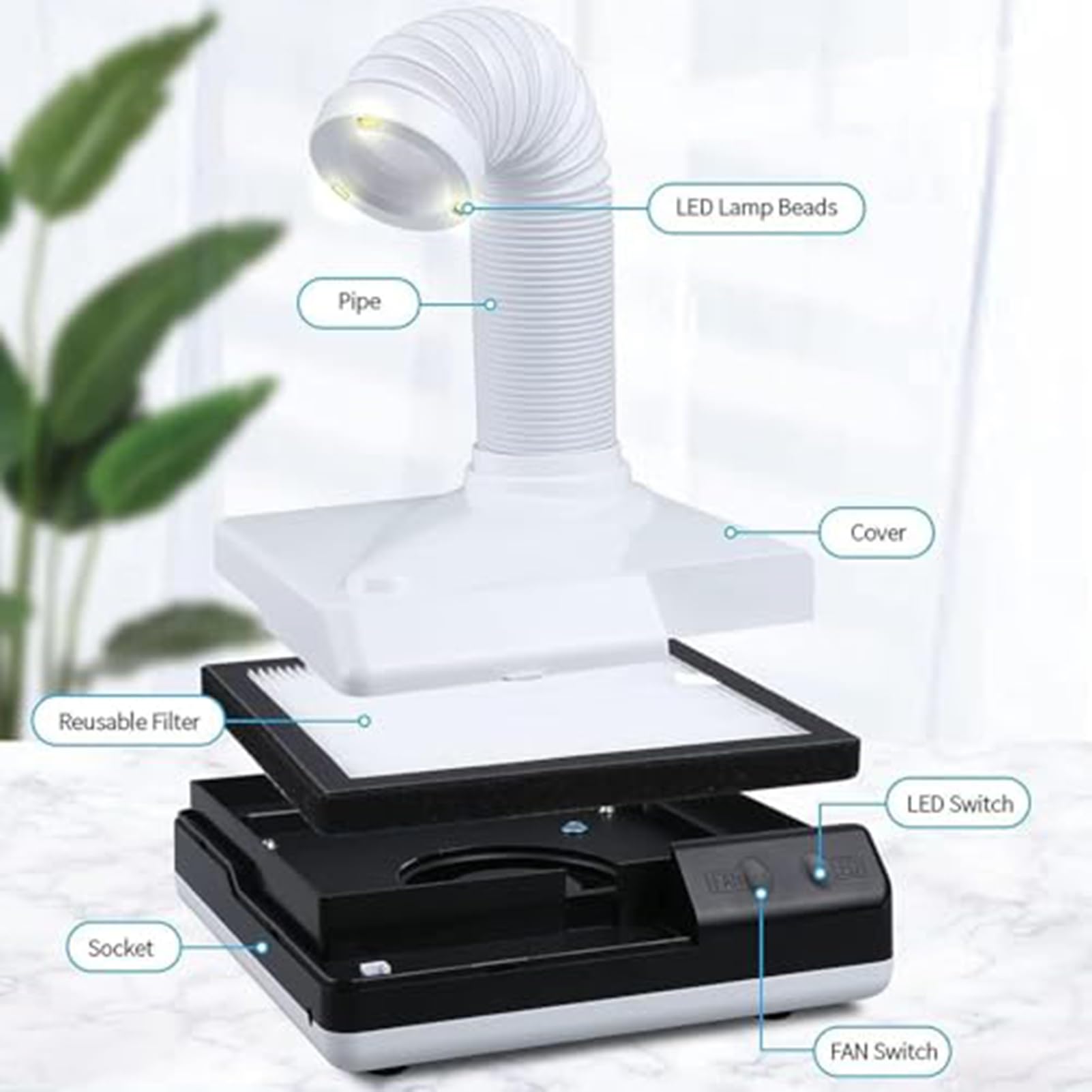 SenhE Tabletop Zahnstaubsauger, Dentalpolierstaubkollektor, 60 -W -Vakuum -Staubsaugung mit Lüfter und LED, Tragbare Staubsaugmaschine für Zahnärztliches Labor