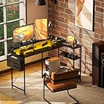HOMCOM 58" L Shaped Gaming Desk with Power Outlets and LED Lights, Reversible Computer Desk with Monitor Stand, Fabric Storage Bag, Cable Management, for Home Office, Black - Image 2