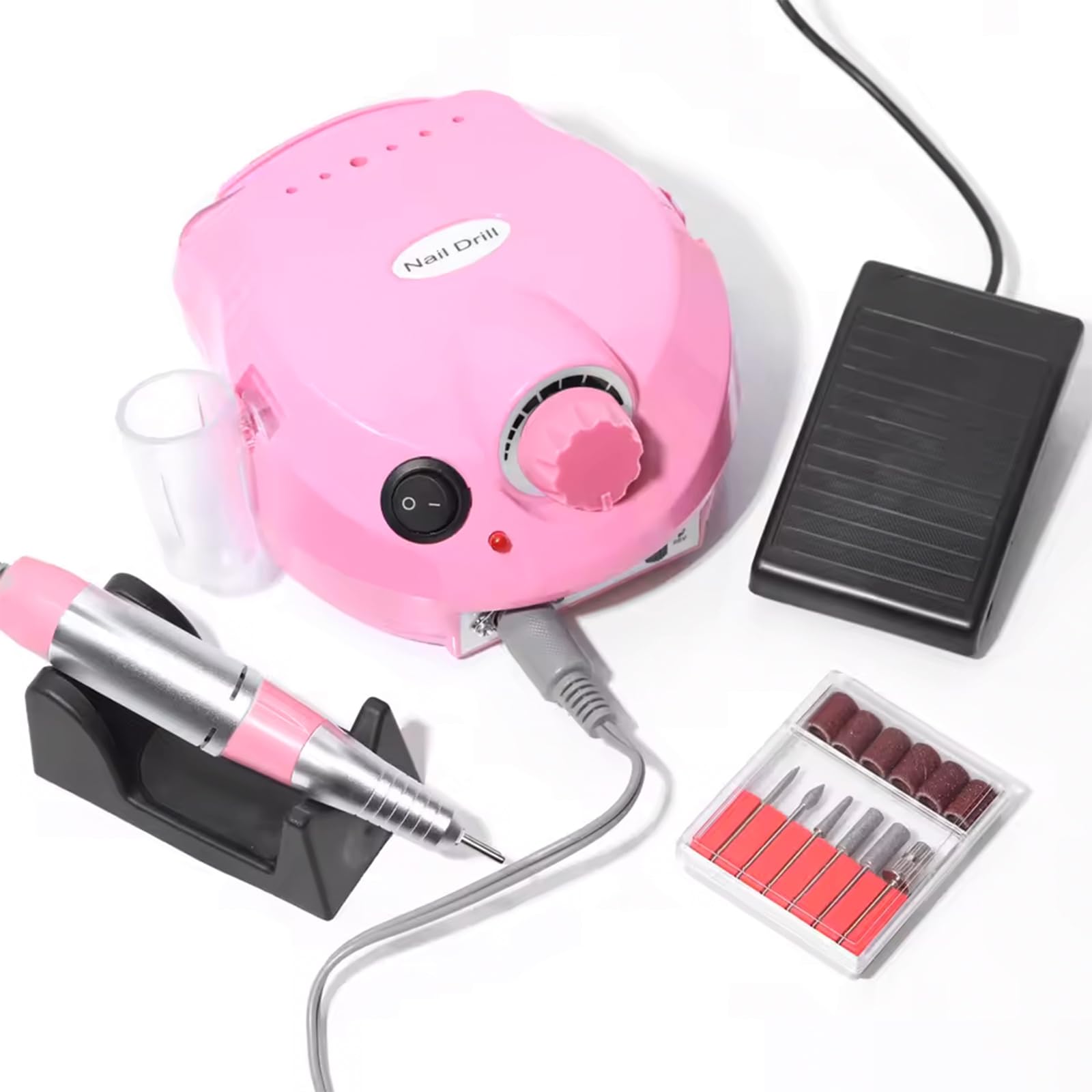 VOLTIX Fresa per Unghie Professionale 35000 Giri con Velocità Regolabile, Trapano Elettrico per Unghie, Fresa Unghie con Pedale, Nail Drill per Manicure e Pedicure Gel/Smalto ROSA