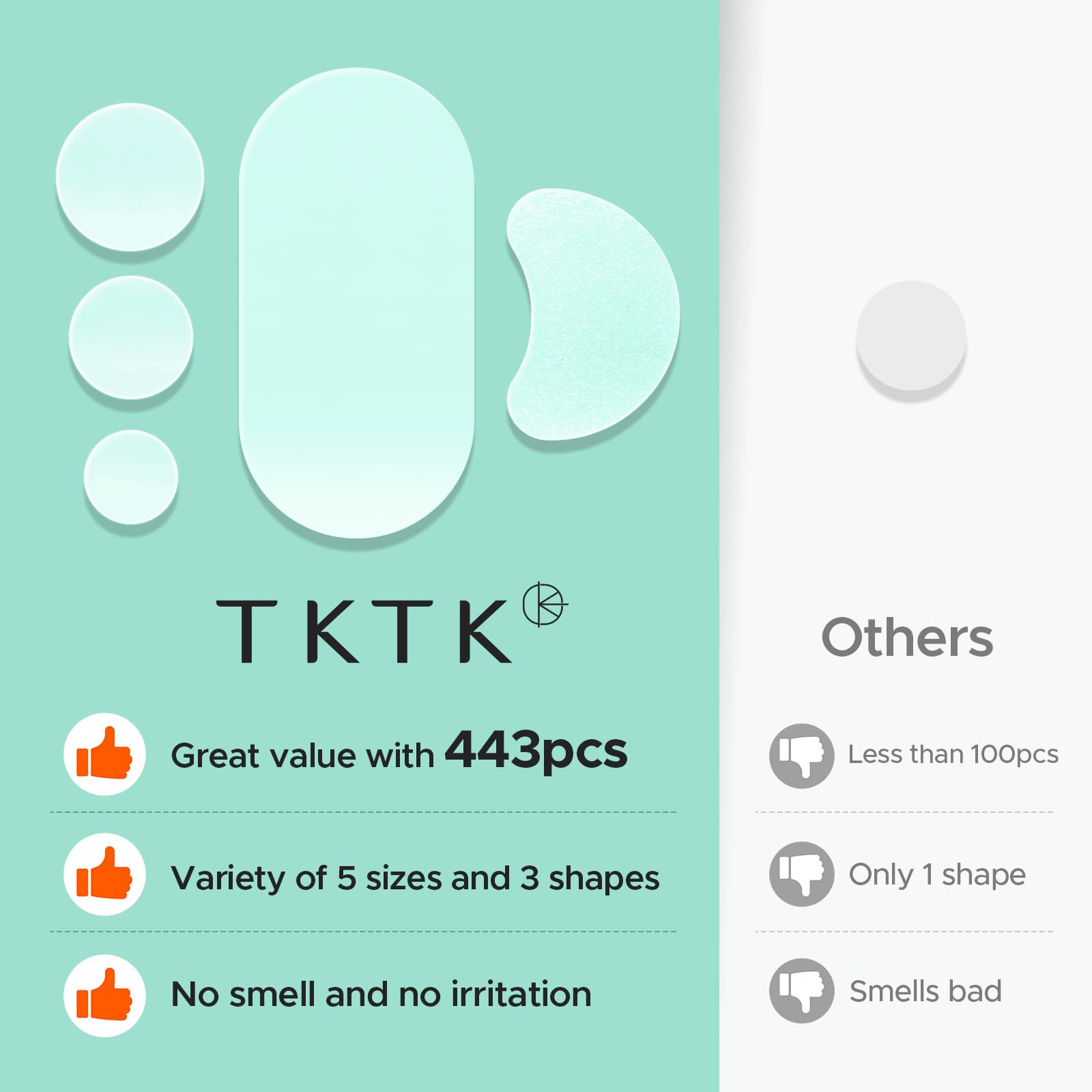 TKTK 443 Count Pimple Patches for Face, Hydrocolloid Acne Patch Bulk, Acne Stickers for Covering Cheeks, Forehead, Chin Blemishes Zit Breakouts for All Skin Types (Dots, Strip, Contoured 5 Sizes): 5 Sizes 609 Count