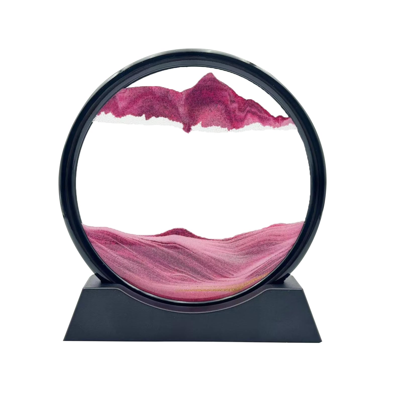 AzureLeap Moving Sand Art Liquid Motion, 3D Deep Sea Sandscape Color Quicksand Decor, Round Glass Moving Sand Art Picture Relaxing Desktop Home Office Work Decor (7 inch-Pink)