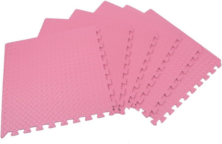 GOGOUP Puzzle Exercise Mat, EVA Foam Interlocking Tiles, Protective Flooring for Gym Equipment and Cushion for Workouts and Kids Safety Play-24 SQ FT, 6 Tiles (Pink)