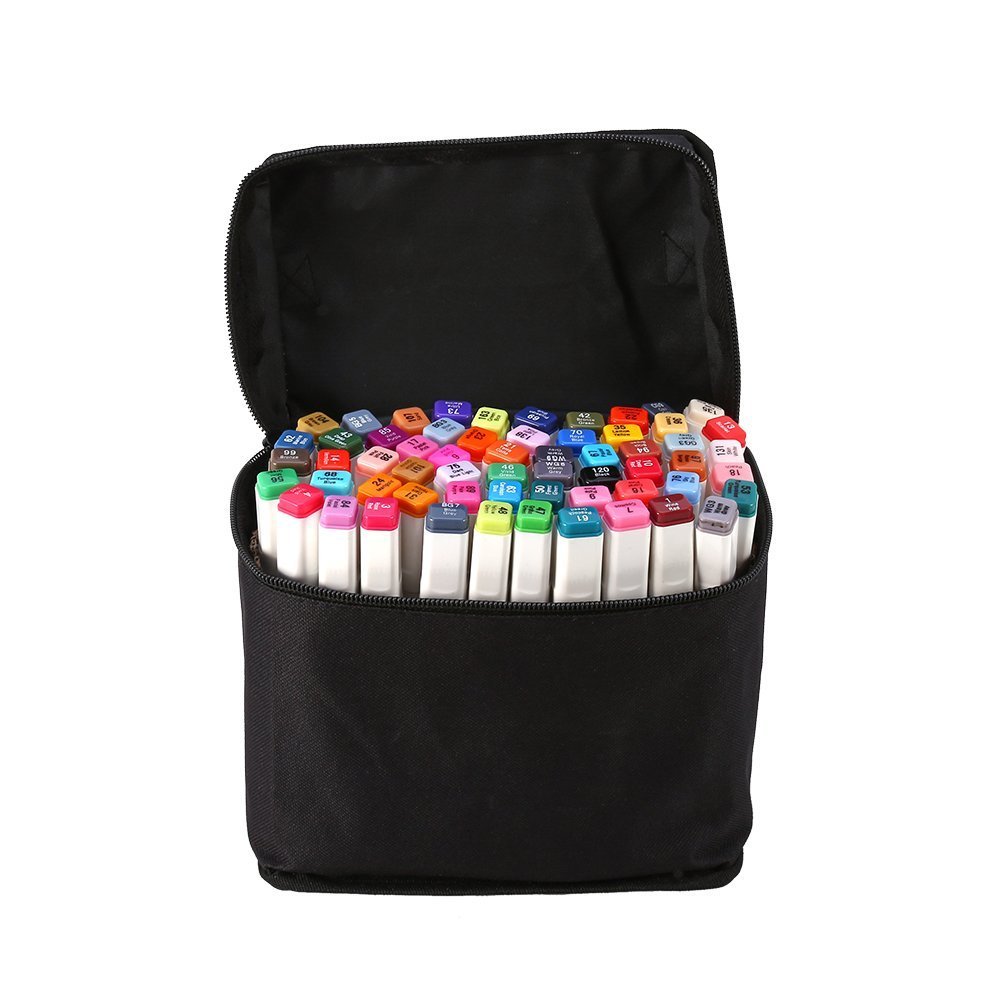 Lot de 40/60/80 marqueurs graphiques de couleurs assorties, double tête pour dessin d'animation, pointe fine large avec sac noir, marqueurs à alcool pour artiste (60 couleurs)