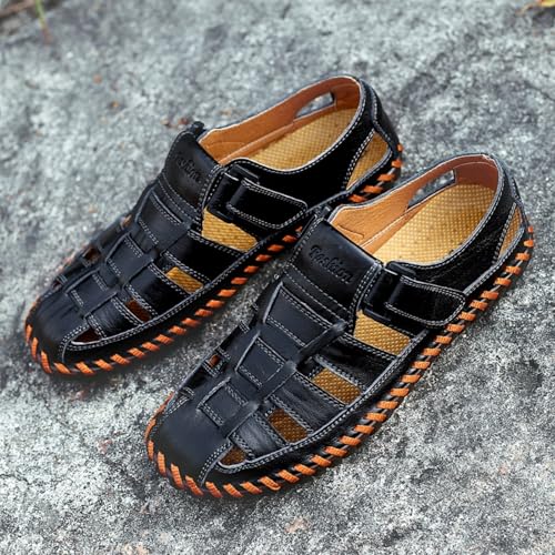Breathable Outdoor Sandals: Fisherman - inspired, Adjustable Closed Toe. Leather Loafters for Summer Adventures.2