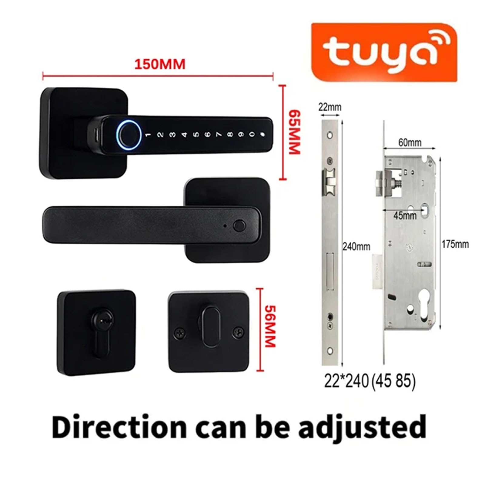 Cyfrowy Zamek Elektroniczny Skaner Linii Papilarnych Zamki Inteligentny Do Drzwi Biometryczny Klamki Tuya Smart Home Wysoki Poziom BezpieczeńStwa(Black with 4585)