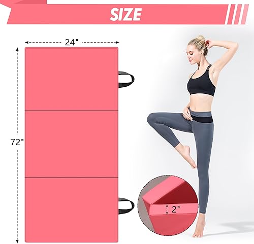 Miniatura 2 de Tapete de gimnasia plegable de 6 x 2 pies, tapete de yoga de espuma de alta densidad de 2 pulgadas de grosor, antideslizante, para entrenamientos en