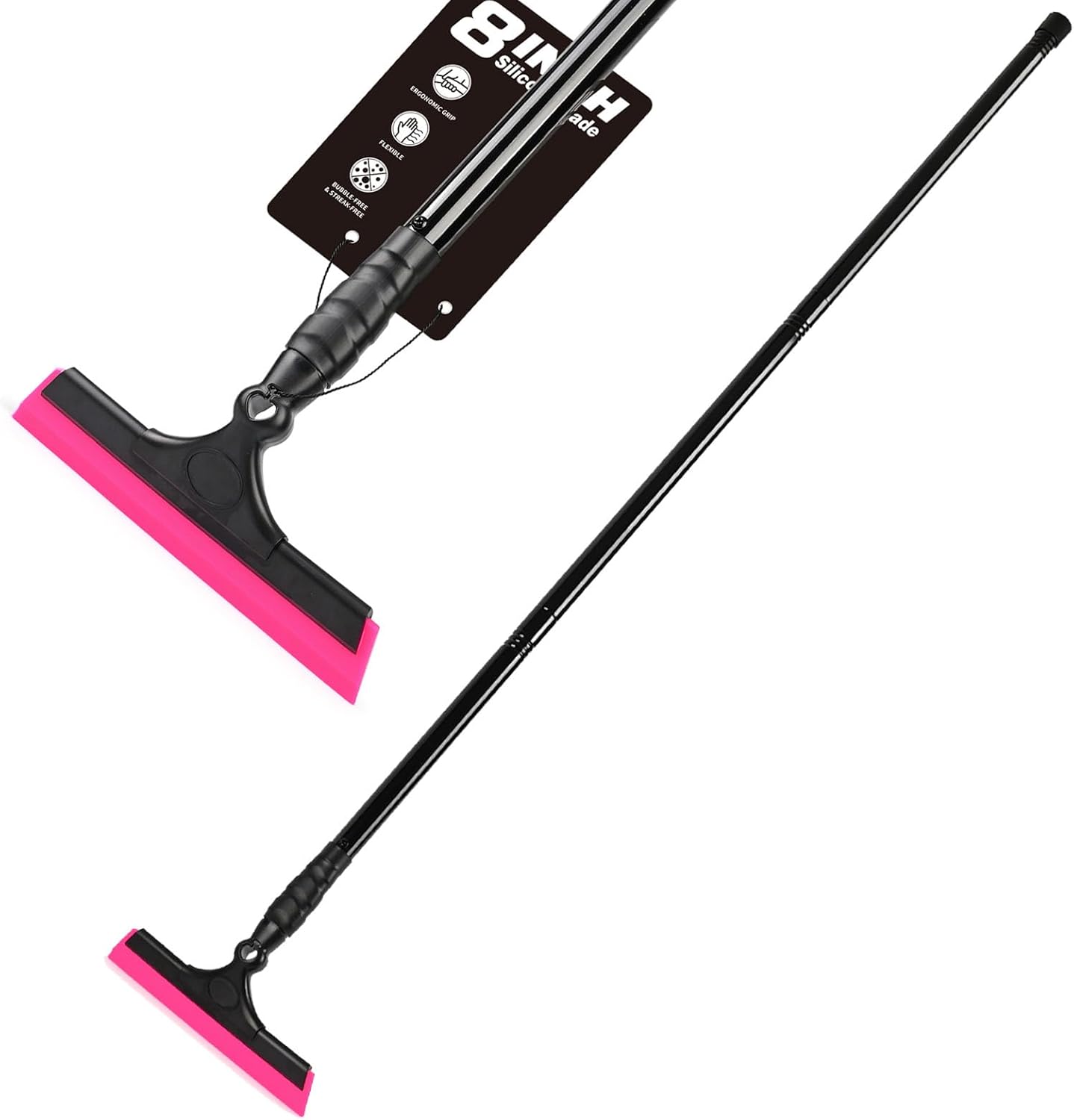 EHDIS 2PCS Flexible 8-Inch Silicone Squeegee Window Tint Tool Auto Water Blade and 16‘’ -45 ‘’ Long Handle Window Squeegee