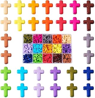 225Pcs Acrylic Cross Beads for Bracelets - Assorted Color Crosses Crucifix Christian Beads Chunky Rosary Spacer Bead for Necklaces, Key Chains, Jewelry Making Easter Supplies