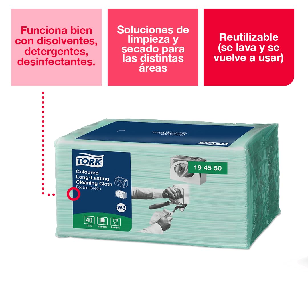 Tork Reinigungstücher, 1-lagig, Farbig (Rot) - 8 Packungen à 40 Tücher Für W8 Small Pack System, 30x38,5 Cm