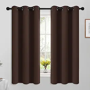 Yakamok Blackout Curtains Room Darkening Thermal Insulated Window Panels,Solid Grommet Top Drapes for Bedroom/Living Room(42Wx63L, Chocolate Brown, 2 Panels)