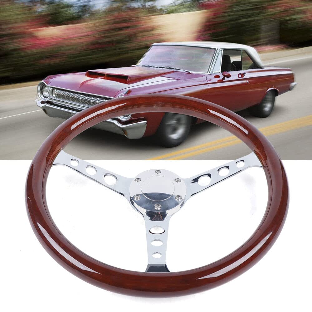 Volante professionale da 15" volante in legno marrone/argento accessori per volante auto con pulsante del clacson e anello in ferro