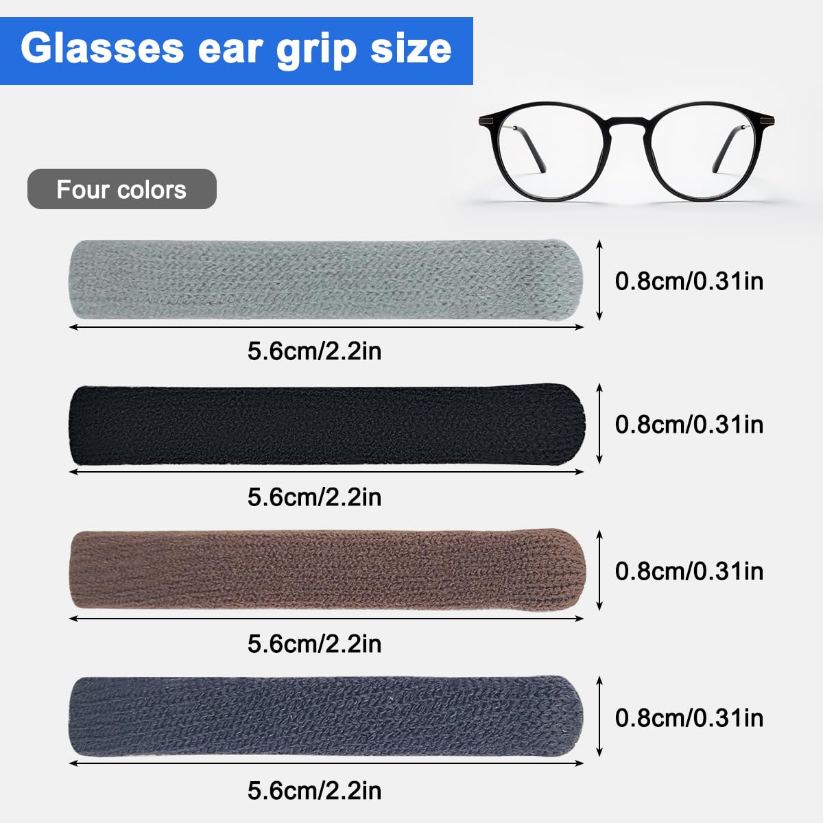 4 works Soft Cotton Glasses Ear Cushion Anti-Slip Eyeglass Ear Cushions Keep Glasses from Slipping Elastic Comfort Eyeglass Ear Grips for Glasses Sunglasses Eyewear Reading Glasses - Image 2