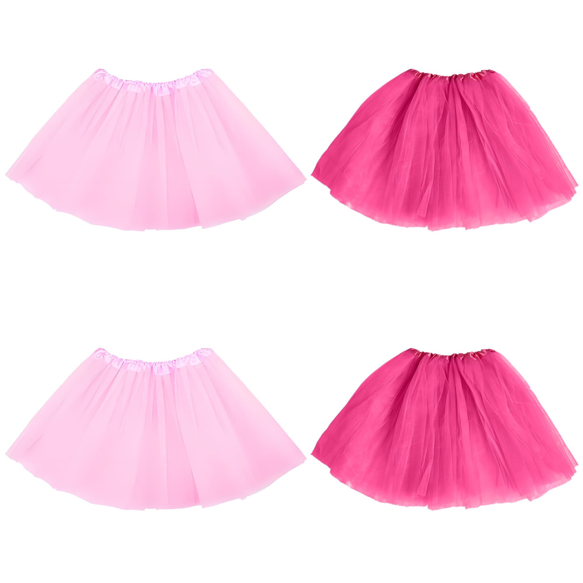 Jyeennar 4PCS Tutu Skirts for Women,Pink Tutu Skirts 3 Layered Tulle, Fit Most Little & Big Girls for Dance Party Costume(Pink and Rose-red)