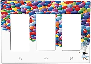 Decorative Outlet Covers Girl Holding Colorful Balloons 3 Gang Wall Plate Triple Rocker Light Switch Cover Plate Jumbo Electrical GFCI Faceplate for Country Bedroom Home Decor