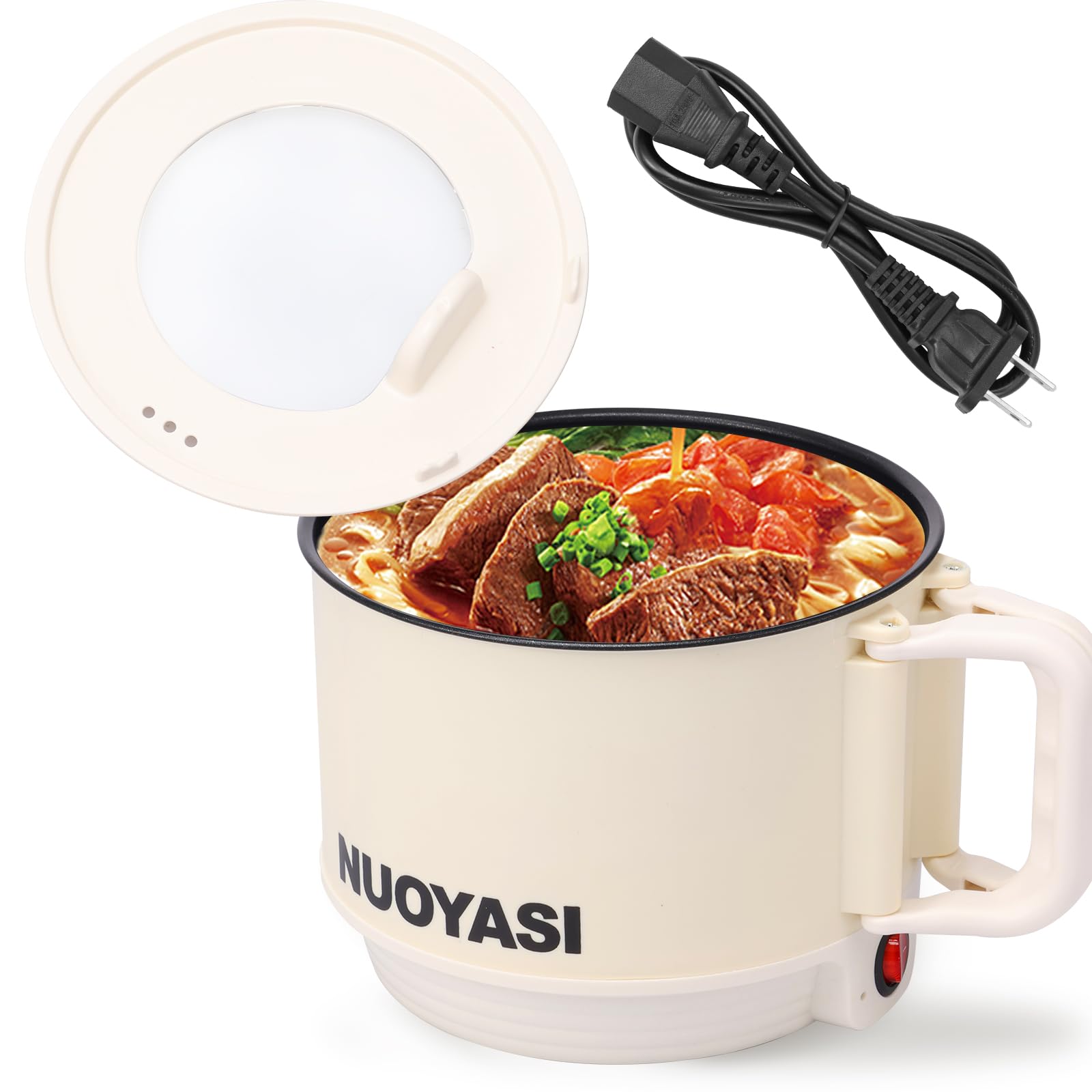 Electric Hot Pot with Steamer 1.8L/55oz Ramen Cooker w Over Heating & Dry Burning Protection,Nonstick Electric Pot Multifunctional Dorm Office Noodles Pot for Noodle Oatmeal Pasta Ramen (Single-layer)