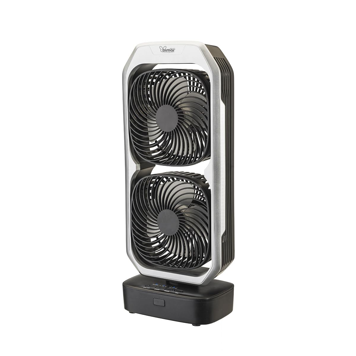 bimar VTR2 Ventilatore portatile, Ventilatore da tavolo, Ventilatore senza filo, Bi-elica, autonomia 6 h½, 3 velocità, Timer 8h, Con telecomando, 2 Ventole orientabili, Cavo USB