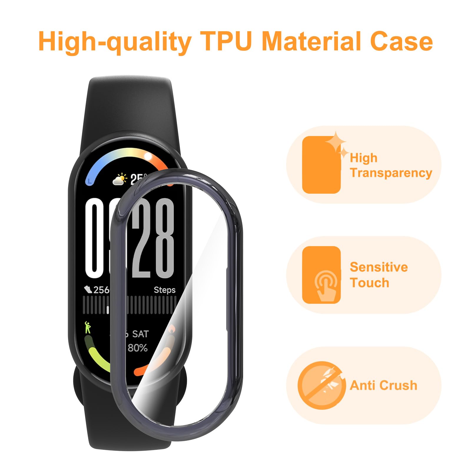 Hianjoo Zestaw 5 okładek ochronnych z folią ochronną ekranu kompatybilnych z Xiaomi Smart Band 10, pełna osłona, silikon, kompatybilny z Xiaomi Smart Band 10