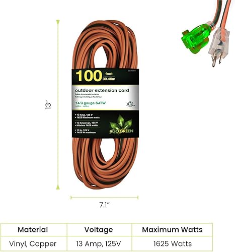 Miniatura 2 de GoGreen Power (GG-13800) - Cable de extensión SJTW para exteriores, 143, 100 pies, cable de extensión iluminado, 100 pies