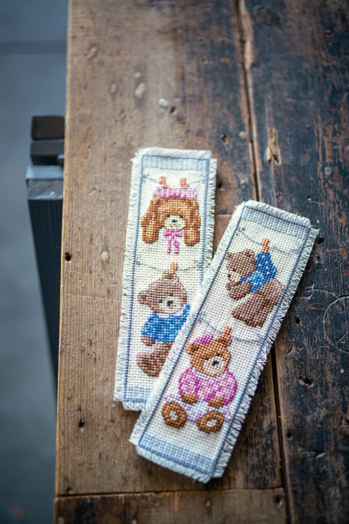 Kits De Broderie Au Point Compté VERVACO De Point De Croix Compté Marque-Page DIY (lot De 2) FLEURS Kit Complet Loisir Créatif Adulte Cadeau De Lecture Broderie Débutant Ca. 6 X 20