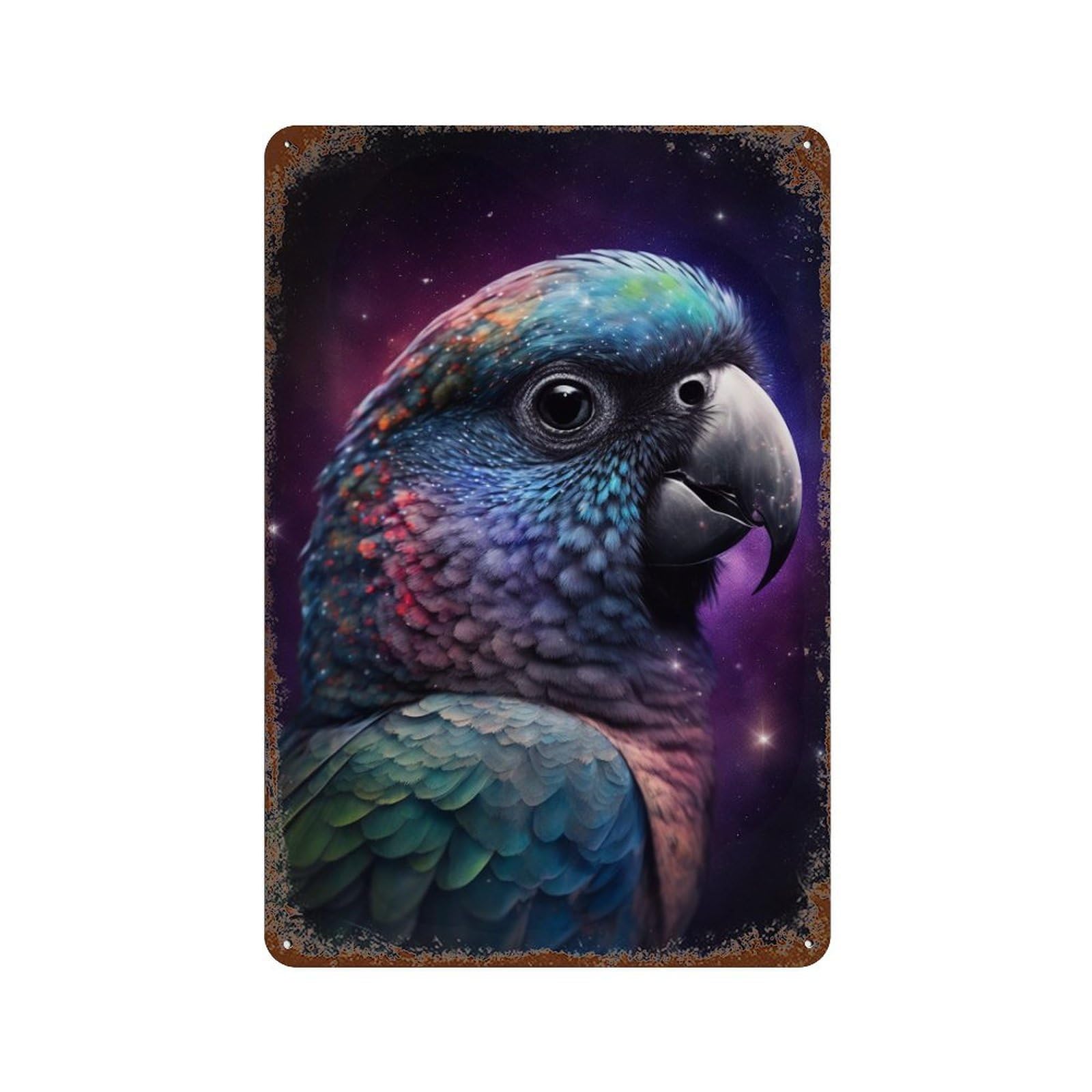 Cosmic Parrot Artwork Retro Metal Sign 11.8"x7.9", Vintage Wall Decor for Bistro, Counter And Cafe Decor