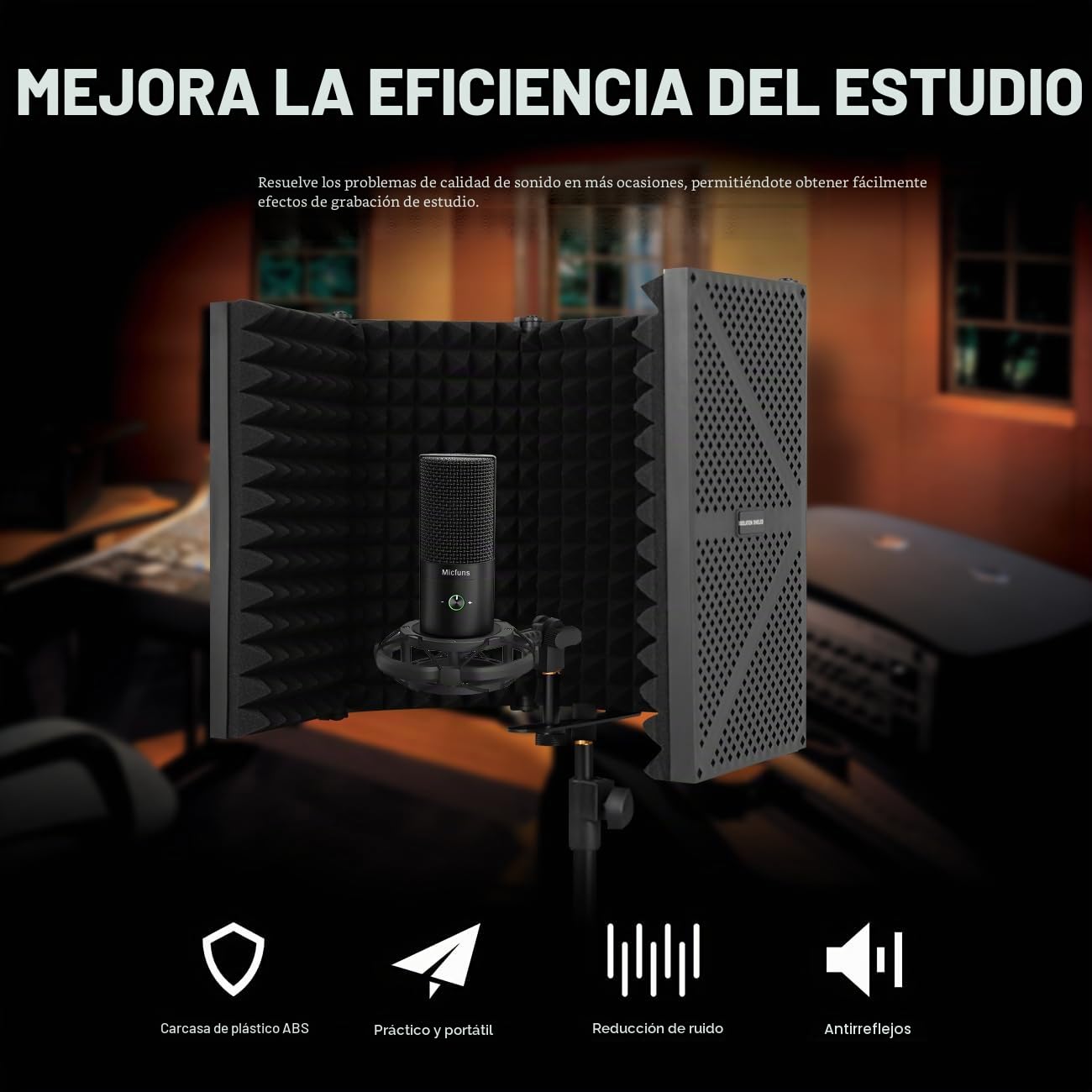 Micrófono Parabrisas Aislamiento Protección Acústica, micrófono absorbente con capa de espuma absorbente acústicamente Microphone Isolation Shield (5 puerta)