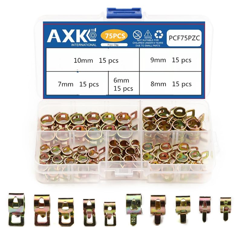 AXK 75Pcs/set 6-10mm Q673B Vacuum Spring Fuel Oil Water CPU Hose Clip Pipe Tube for Band Clamp Metal Fastener Assortment Kit