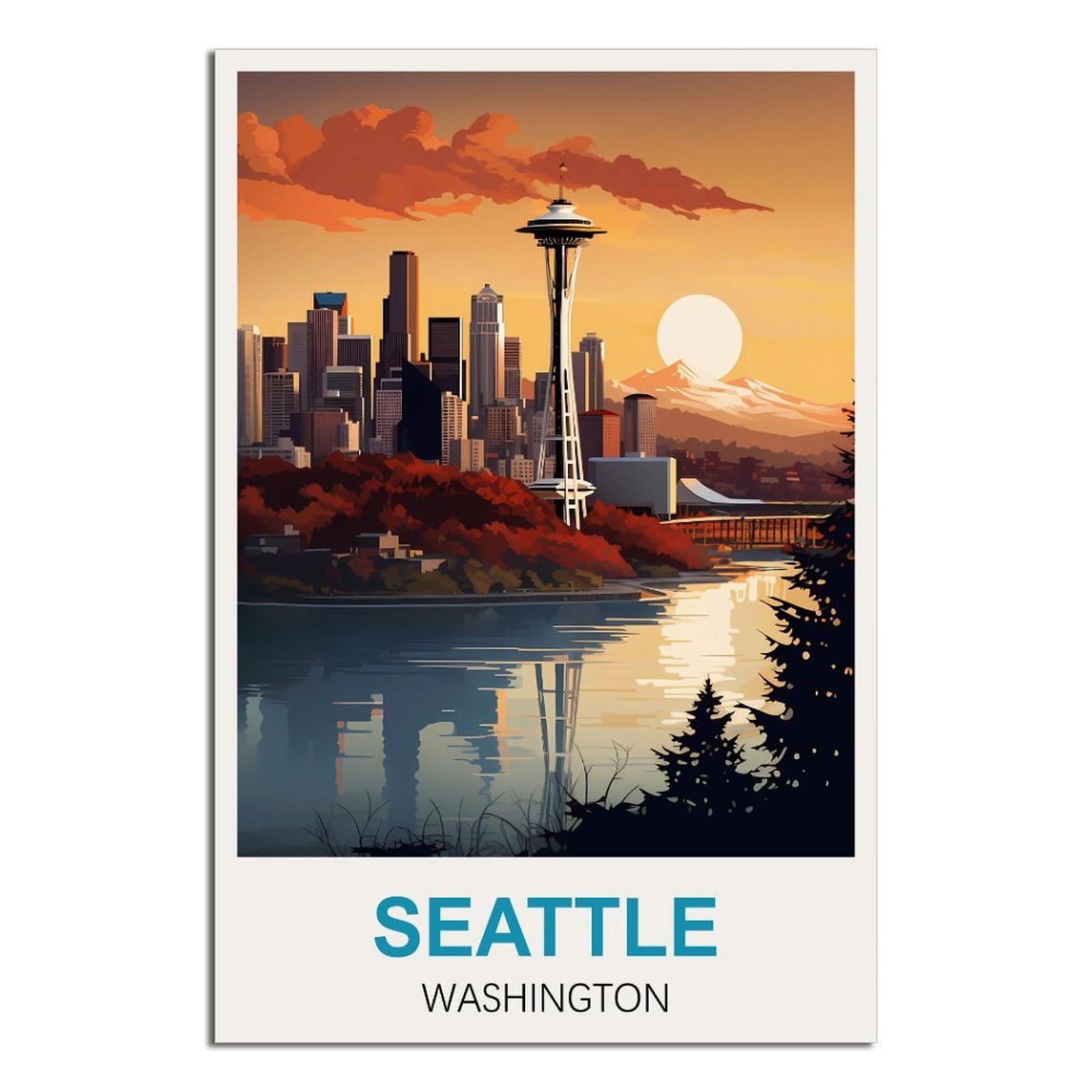 EZMLFA 5D Diamond Painting Kits for Adults,Seattle Washington,Diamond Painting,Landscape Gem Art Kits Adult and Crafts Home Decor 40x40cm