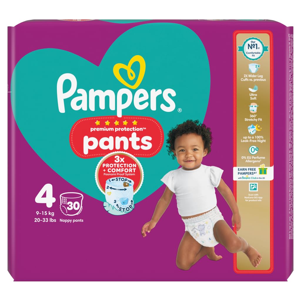 Pampers Premium Protection Nappy Pants Essential Pack Size 4, 9kg - 15kg, 30 Nappies