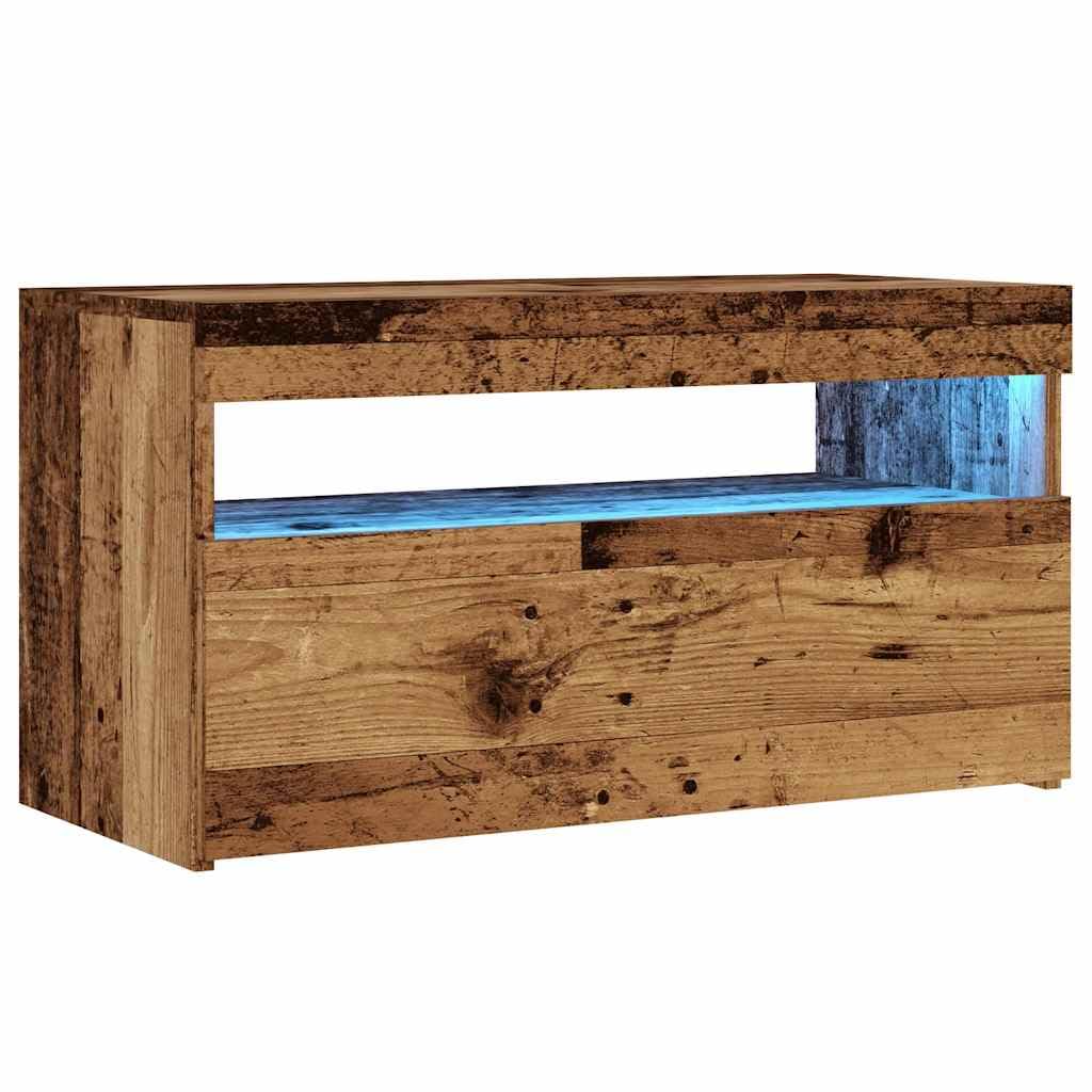 vidaXL TV Cabinet with LED Lights Set/Old Wood/Engineered Wood/RGB Lighting/For Living Room, Bedroom, Lounge Area/Measuring 75x35x40 cm/Modern Design with Storage/Available as 2-Pcs Set ```