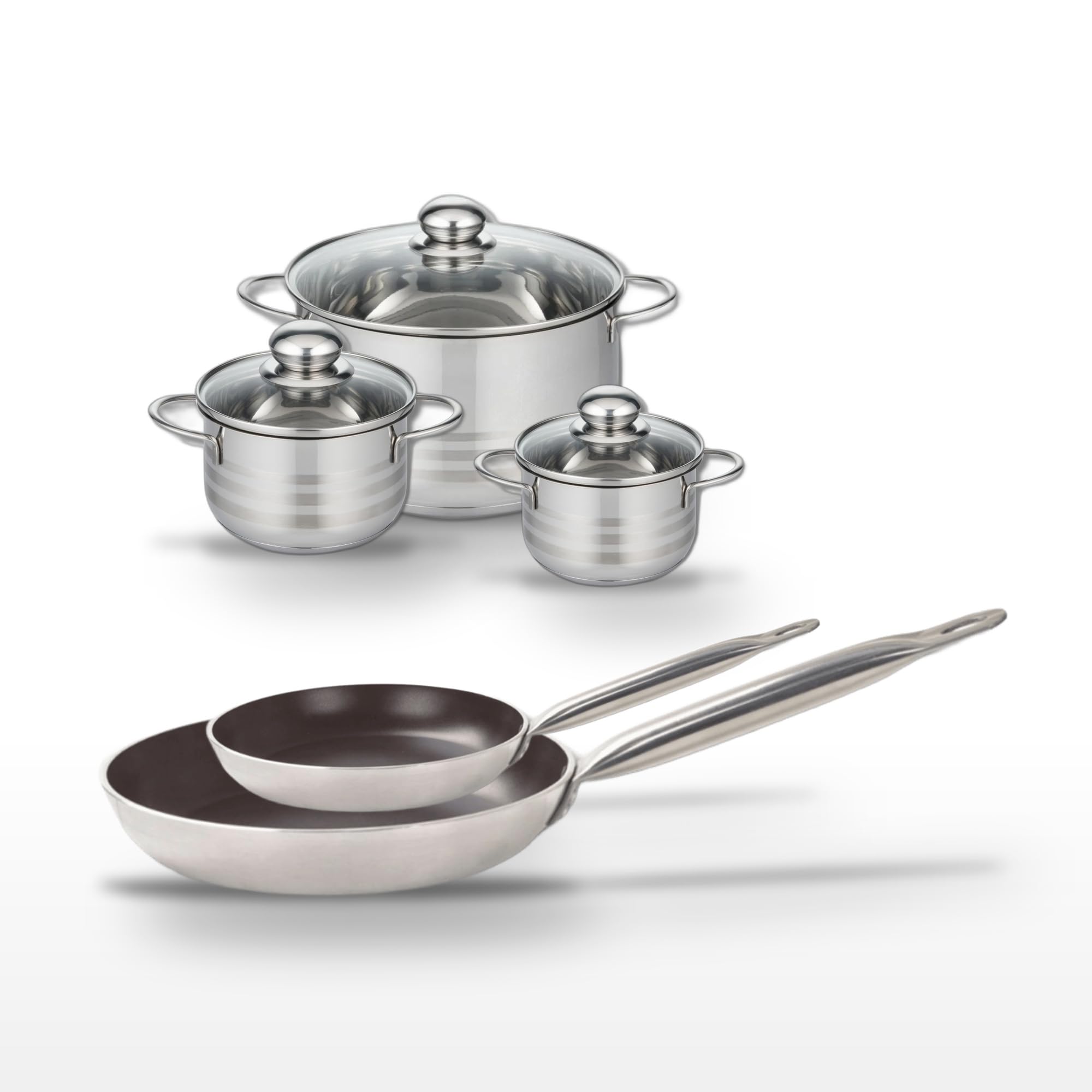 Elo Batterie cuisine 2 poêles 24/32 cm et 3 faitouts 12/14/24 cm | Cuisson complète en lot, 2 poêles et 3 faitouts pour équiper toute la cuisine, Inox et aluminium, 24 à 32 cm, Induction four