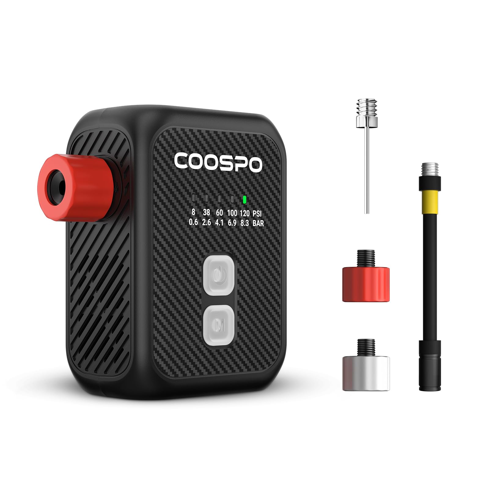 CooSpo Mini Bomba para Bicicleta, MAX 120 PSI, múltiples preajustes Disponibles, Bomba de Aire con Apagado automático y válvulas Presta/Schrader para Todas Las Bicicletas, Pelotas