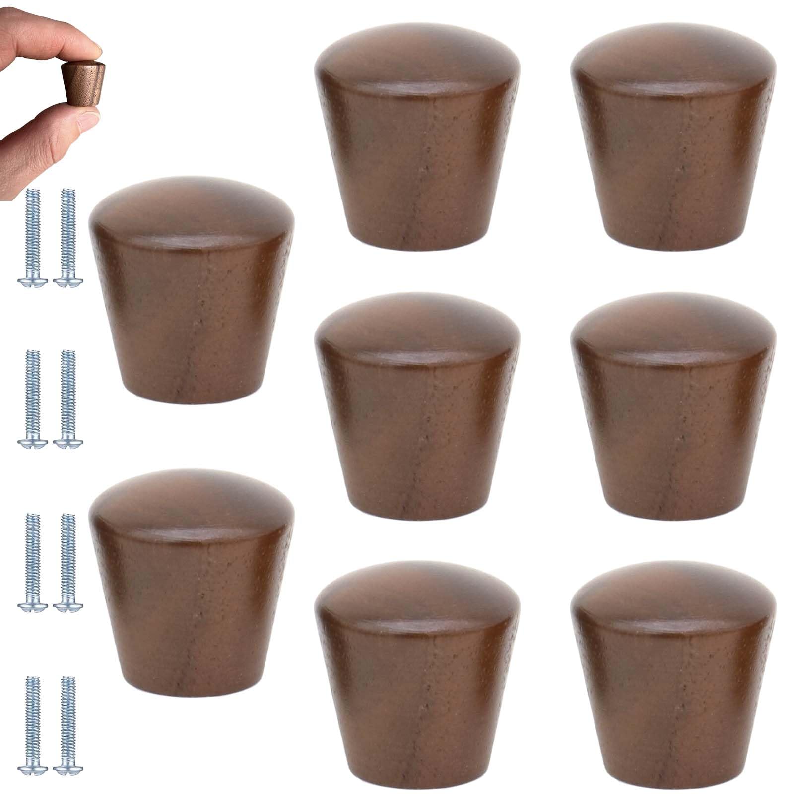 PIYYQNY Drawer Handles 8 Pack Cabinet Wooden Pulls Tapered Wooden Drawer Knobs with Screws Suitable for Cabinets Wardrobes and Dresser Drawers(Walnut 22 * 22mm)