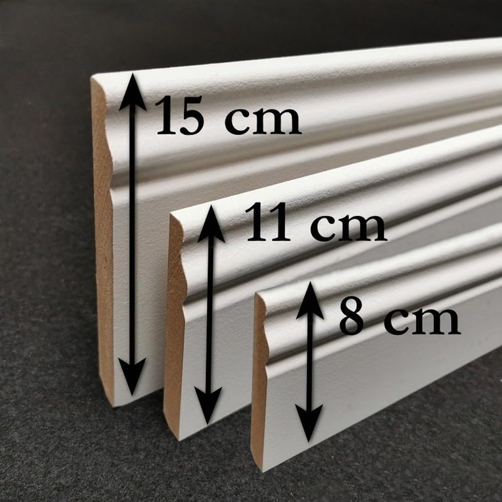 MadeInNature, Zócalo de medio moldeado de estilo Luis XV prepintado blanco de muy alta calidad, diferentes dimensiones, fabricación francesa (largo. 2 m Altura: 15 cm, 12 ml)