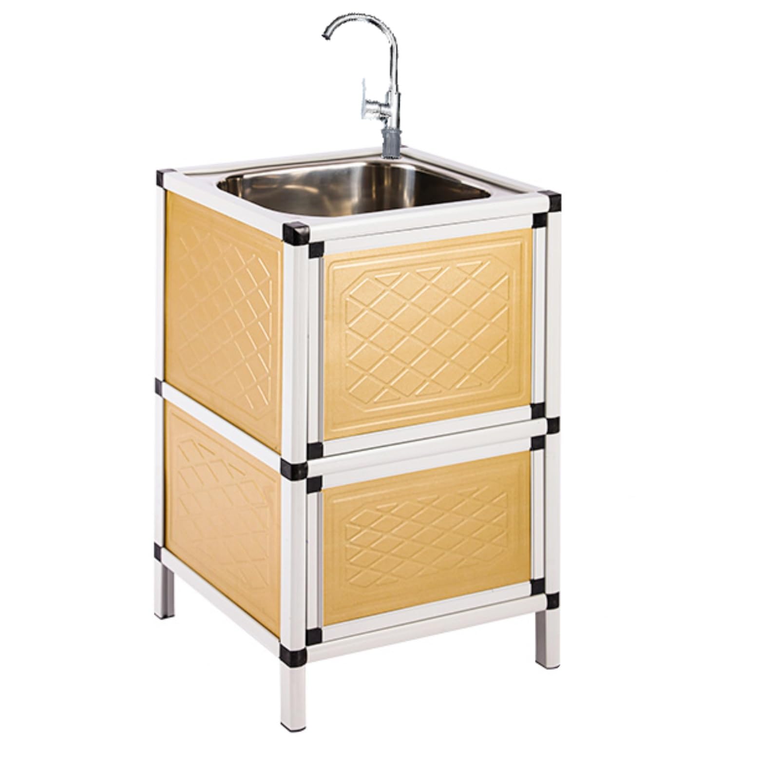 WDSOPK Stainless Steel Sink, Commercial Restaurant Sink with Support and Various Accessories, Freestanding Laundry Sink for Kitchens, Bathrooms, Laundry Room (Yellow 47x40x75cm)