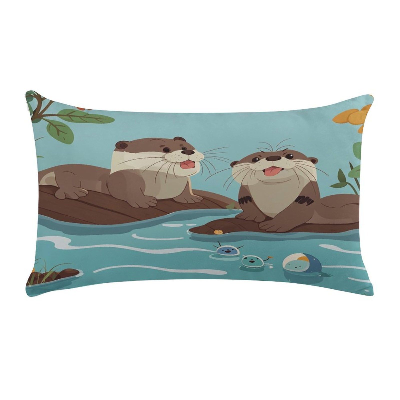 Otters Pillow Case Decorative Rectangle Throw Pillow Cover Soft Plush Pillowcase Cozy Cushion Case Modern Pillow Sham Cushion Cover for Bedroom Sofa Couch 20 X 12 Inch