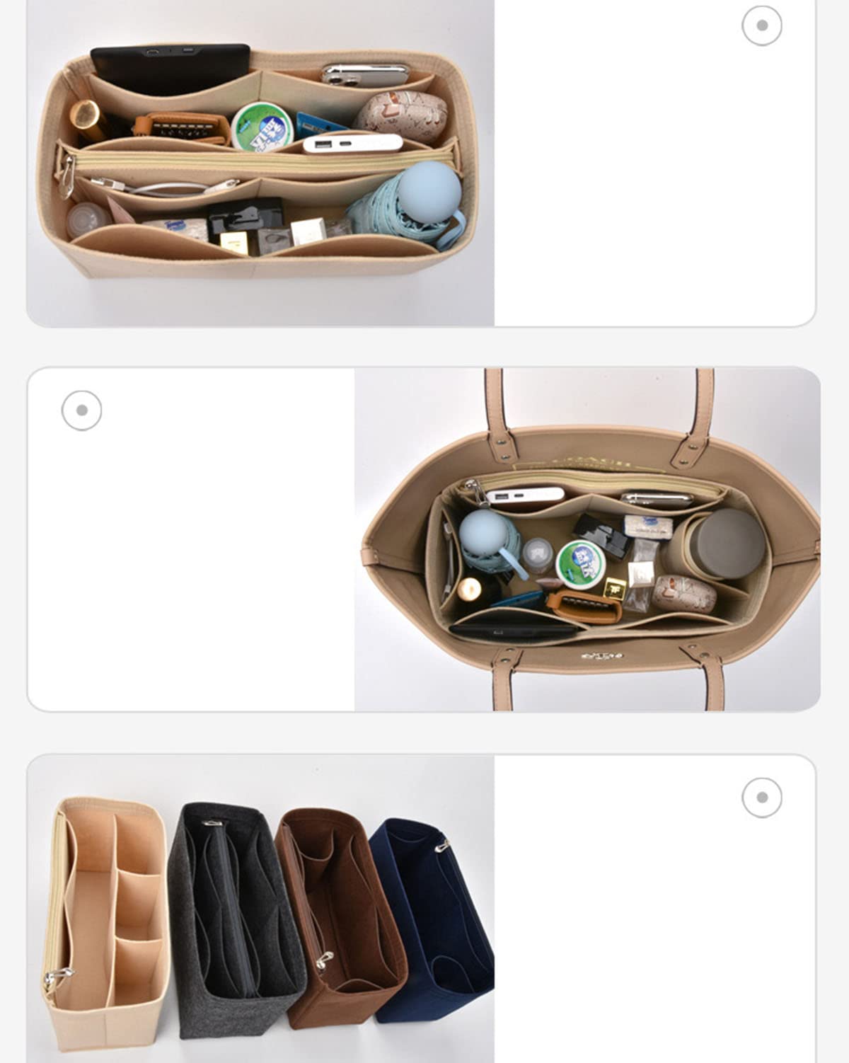 Lckaey Organizador de bolso para bolsa de entrenador, organizador de mano pequeña, grande, 1082 gris, tirador lateral L