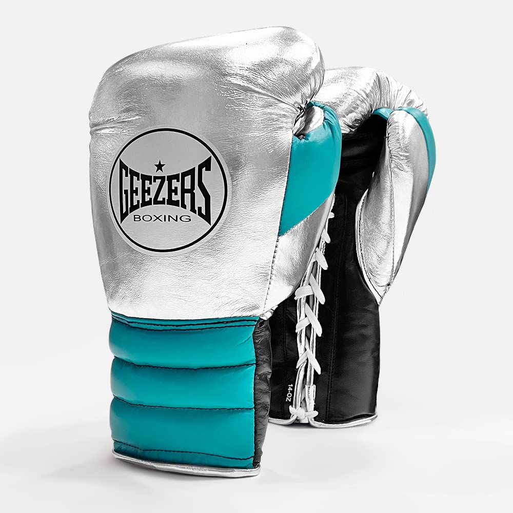 Geezers Halo Training/Sparring Boxing Gloves - Lace (SILVER/MINT/BLACK, 14OZ) — image 1
