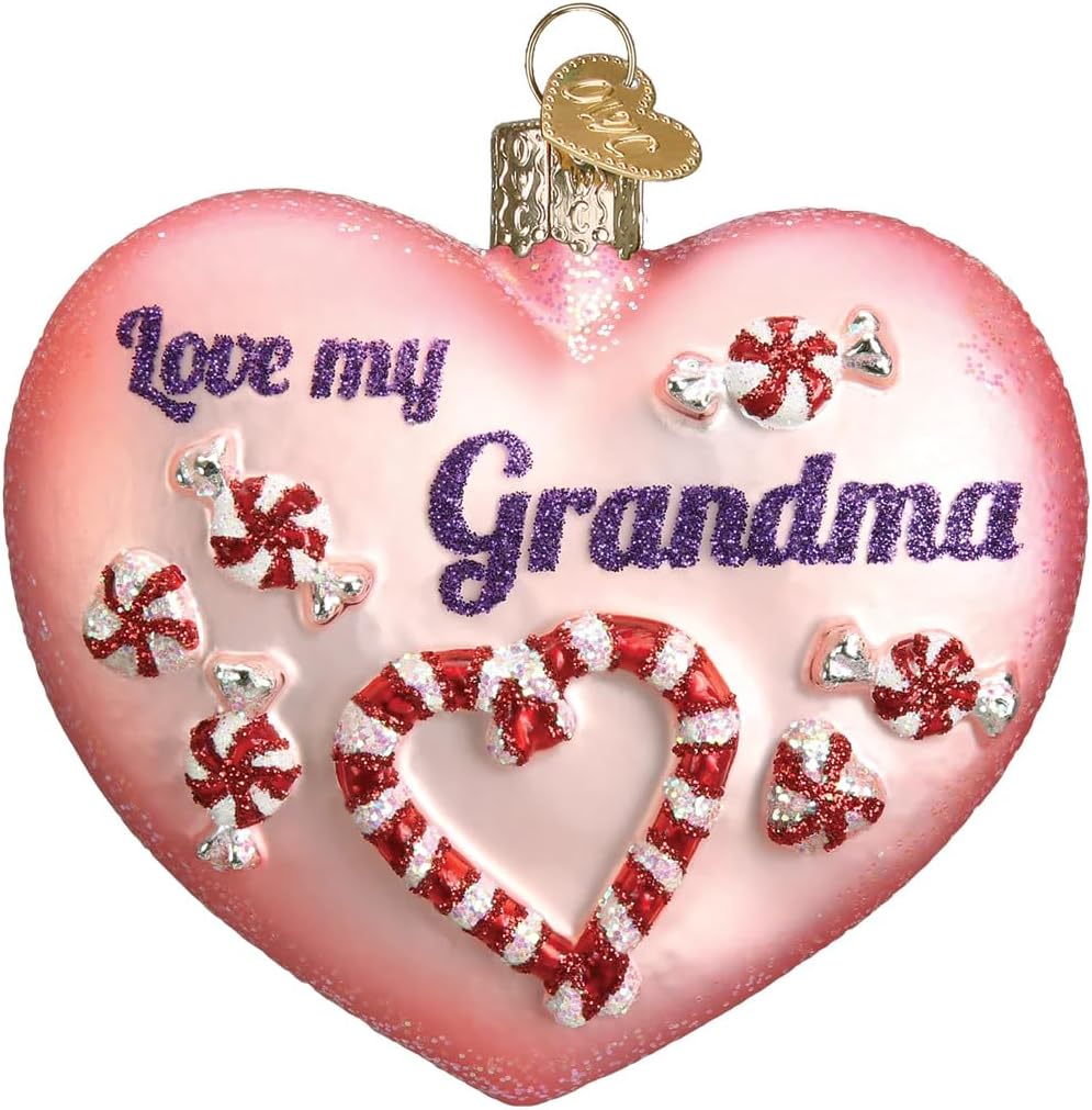 Old World Christmas Grandpa Heart Love My Grandpa Glass Blown Ornament for Christmas Tree, Handcrafted Holiday Decoration, Family Heart Collection
