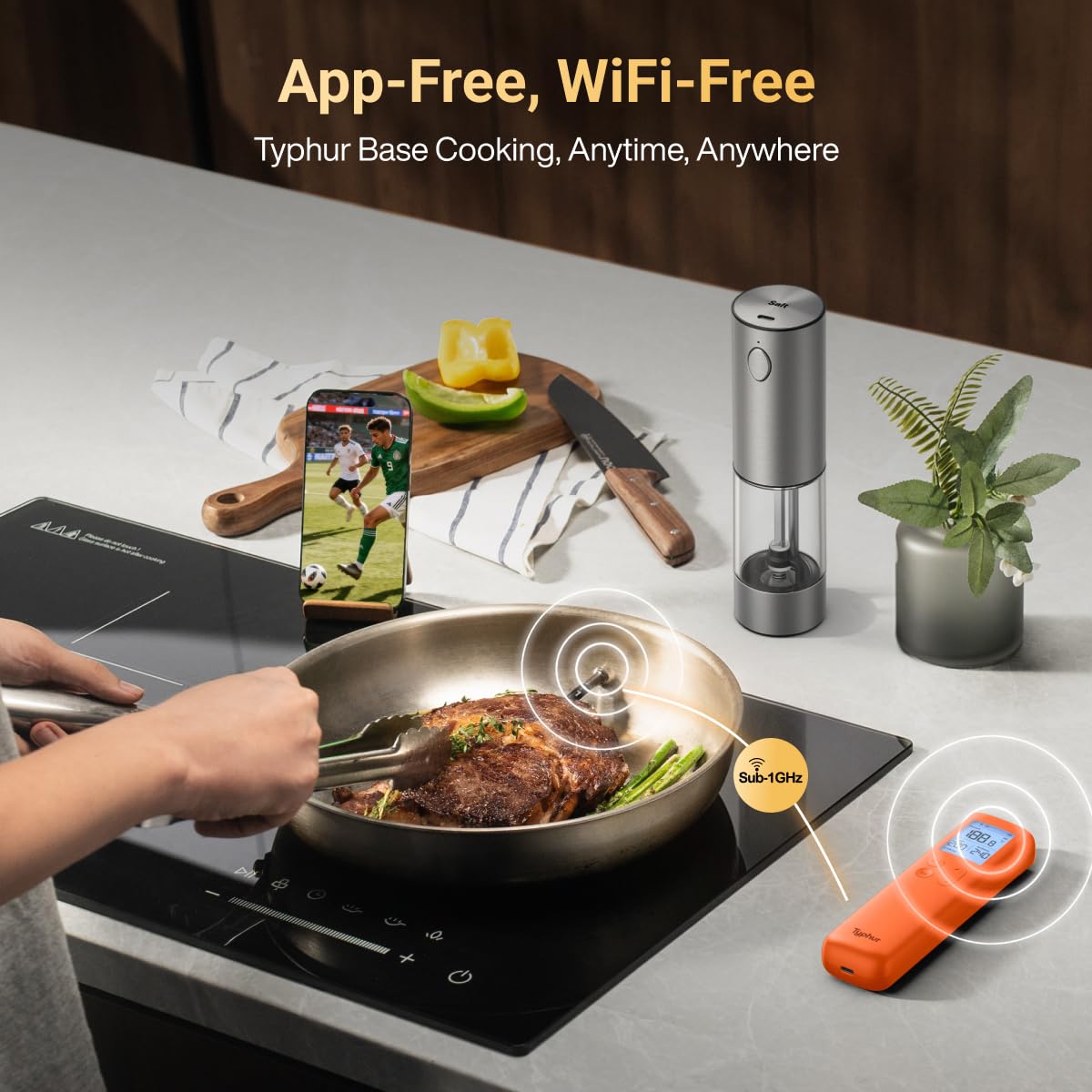 Typhur Sync - Termómetro inalámbrico para carne con WiFi, base y control independientes, rango ilimitado, señal mejorada de 10 veces para una mejor estabilidad, precisión certificada por NIST
