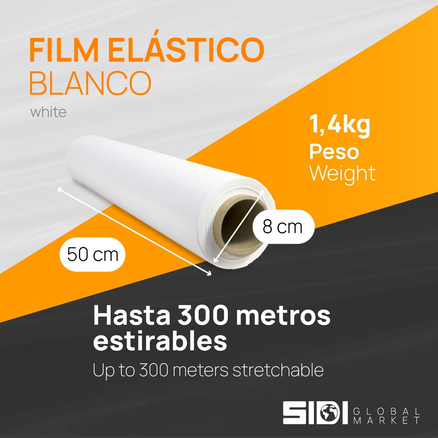 Film Blanco para Embalar, Film, Papel Film, Rollo de Plastico Protector Muebles, Cajas Mudanza, Plastico Cubretodo 50 x 110 m estirables - SIDI (1 und, Blanco)