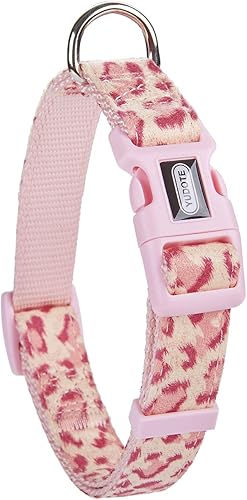 Miniatura 4 de Collar de perro con patrón de leopardo, nailon ajustable y cinta para perros medianos (M, leopardo rosa)