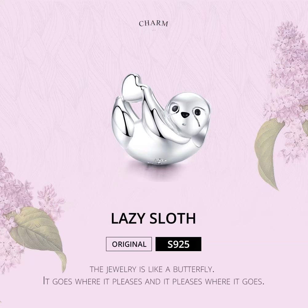 Cute Sloth Charms Bead 925 Sterling Silver Lovely Lazy Heart Animal Element Pendant for Bracelet Necklace Making - Image 4