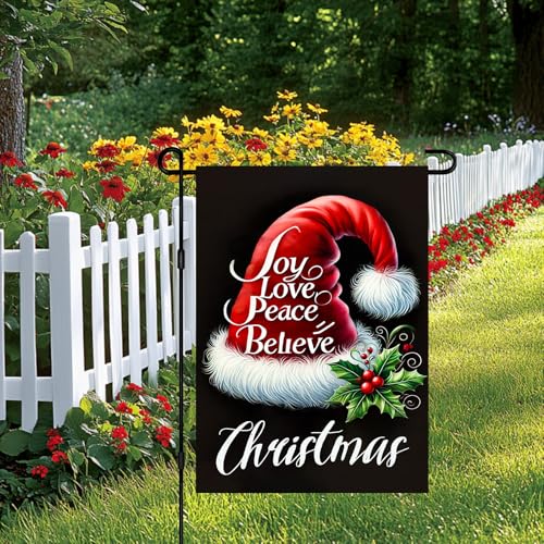 Image of BlissYard Christmas Garden Flag 12x18 Inch Santa Hat Words Yard Decor