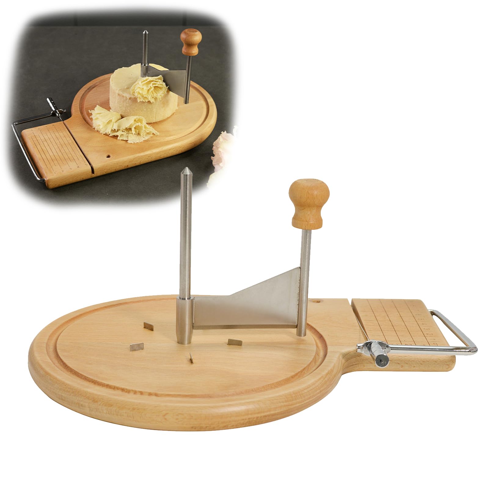 Käse-Lockenwicklerrad, Käsehobel mit Handkurbel und feinem Zerkleinerer, Holzmaterial und Silikon, Anti-Rutsch-Matte, Käseschneider für gewerbliche Haushalte (Abdeckung) A