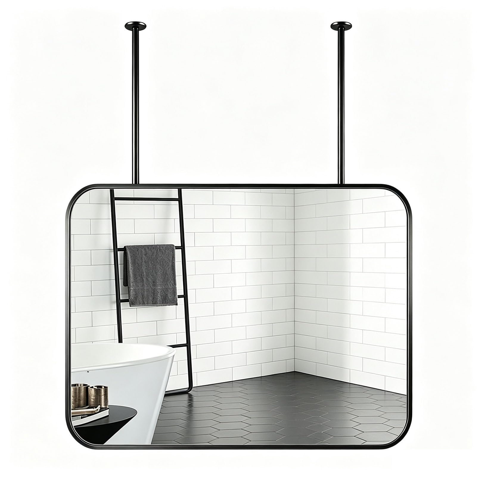 Luyckfrazy Specchio con asta sospesa rettangolare arrotondata montato a soffitto, specchi sospesi decorativi per il piano del tavolo dell'ingresso del soggiorno(40cmx70cm)