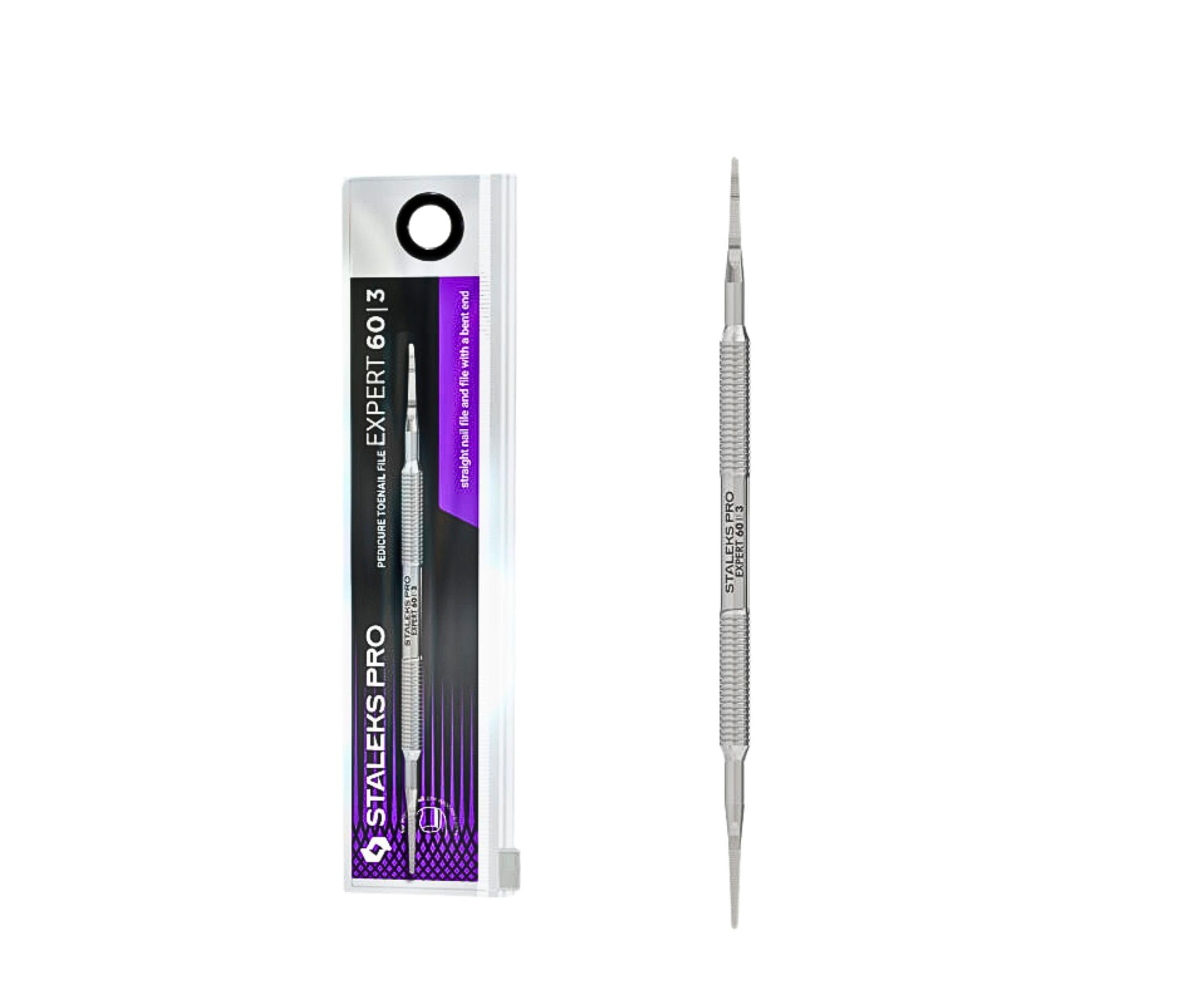 STALEKS PRO Empujador para pedicuras, Herramientas de Podologia, Cureta tipo sierra de dos puntas. Acero Inoxidable. Expert PE-60/3